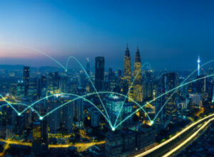 Overseas Business, city with lines connecting different buildings